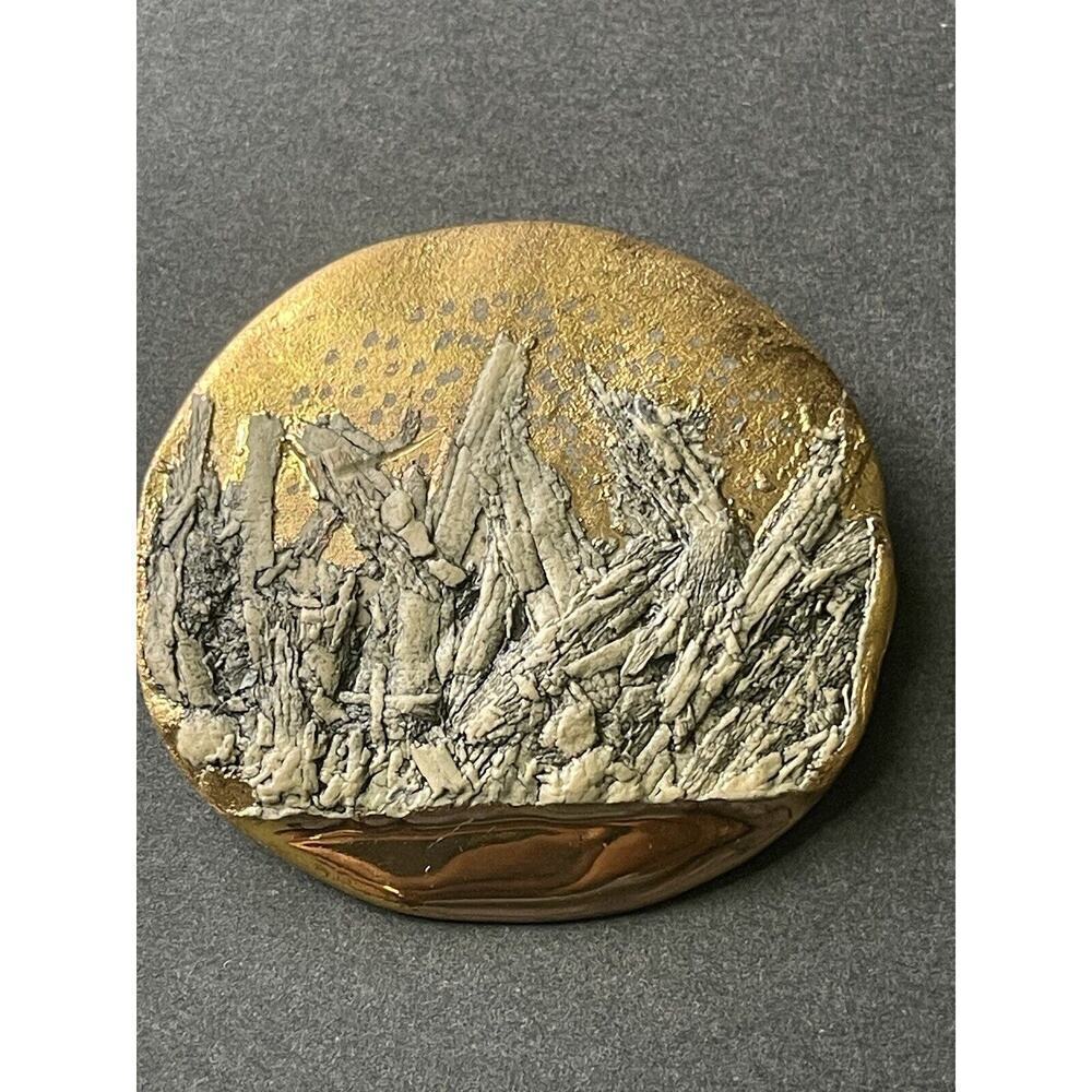 Vintage Handcrafted Art To Wear Gold Trim Abstract Contemporary Brooch Pin